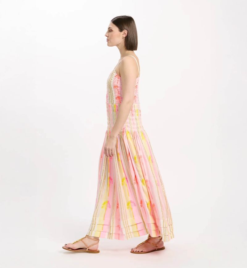 Vestido Perla – Vestido longo com alças finas, em rayon estampado com lurex, 100% rayon – Miss June Paris - 5