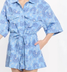 Romper Rada 3/4 Sleeve Romper with pockets, 100% cotton slub printed - Miss June Paris - 3