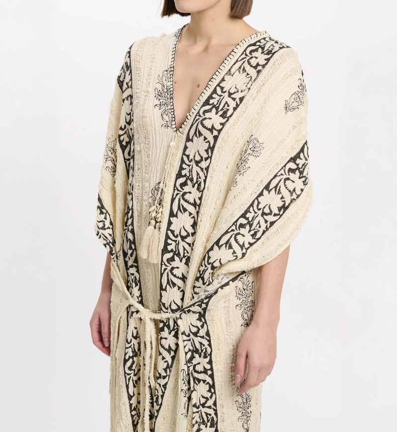 Caftan Gaya  Long Caftan With 3/4 Sleeves, 100% cotton printed with tassels - Miss June Paris - 10