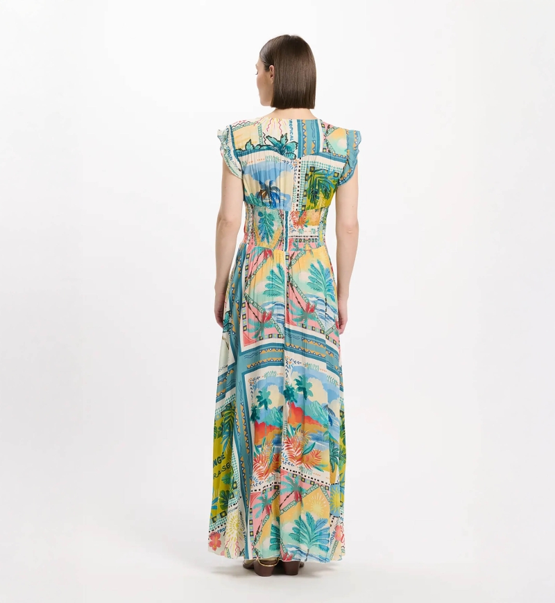 Vestido Taly – Vestido longo com mangas curtas, em modal estampado, 100 % modal – Miss June Paris - 4