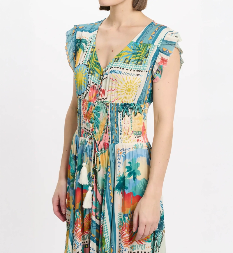 Vestido Taly – Vestido longo com mangas curtas, em modal estampado, 100 % modal – Miss June Paris - 3