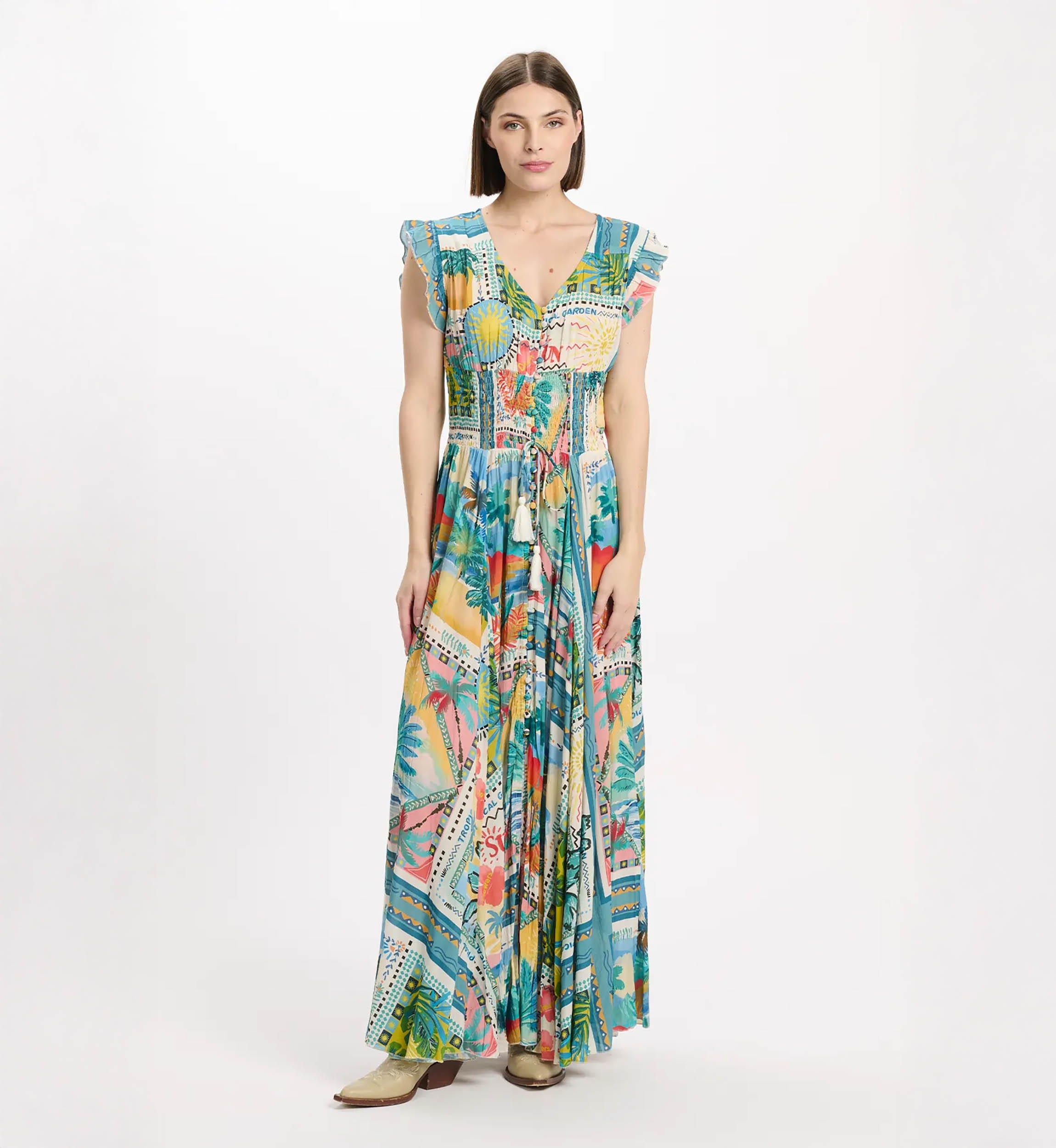 Vestido Taly – Vestido longo com mangas curtas, em modal estampado, 100 % modal – Miss June Paris - 2