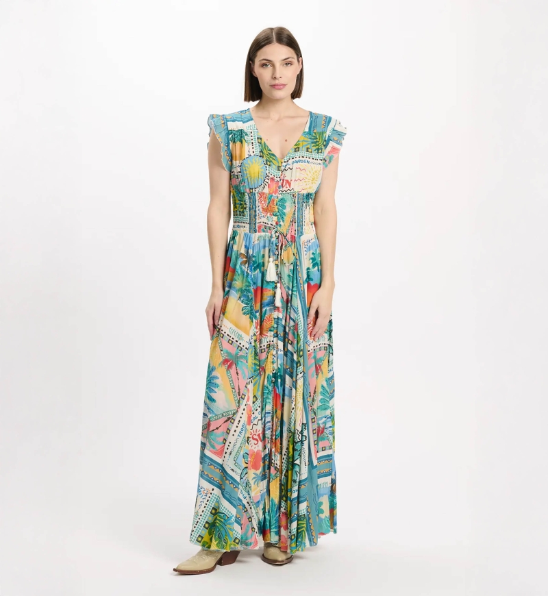 Vestido Taly – Vestido longo com mangas curtas, em modal estampado, 100 % modal – Miss June Paris - 2