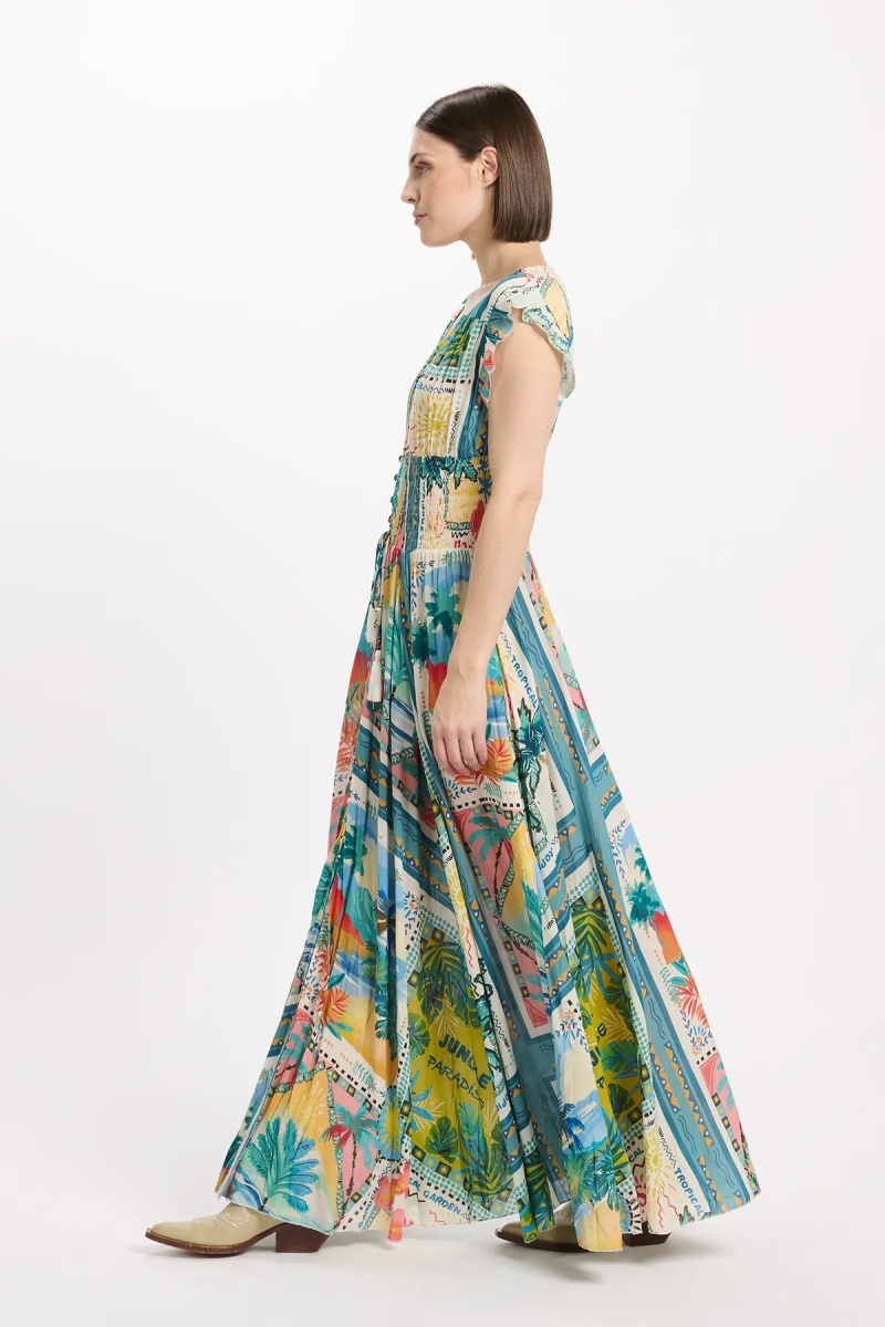 Vestido Taly – Vestido longo com mangas curtas, em modal estampado, 100 % modal – Miss June Paris - 5