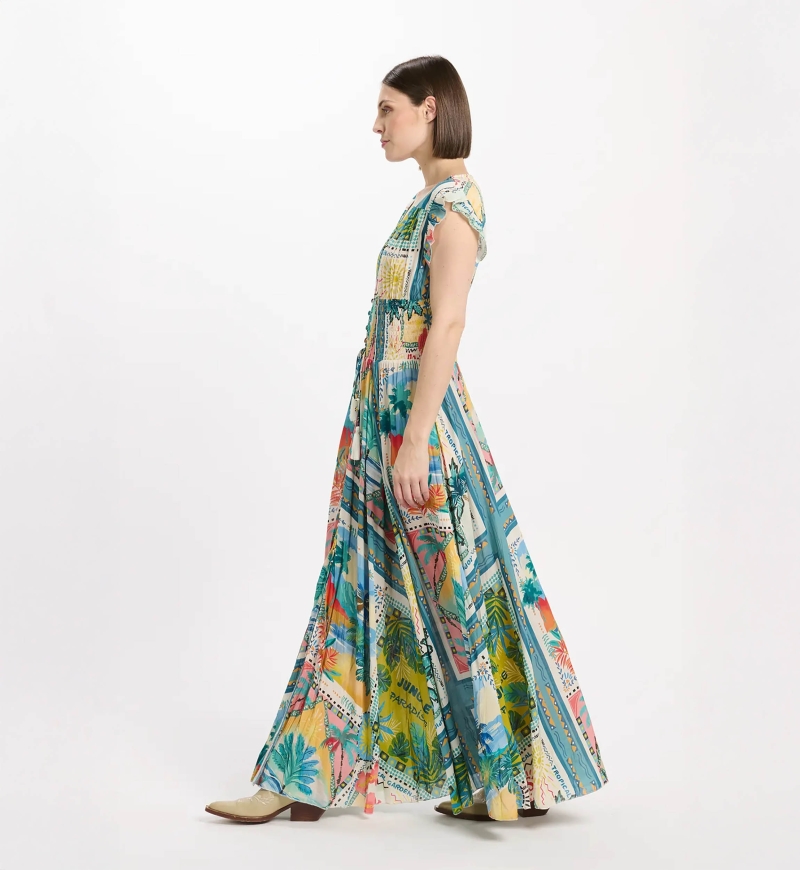 Vestido Taly – Vestido longo com mangas curtas, em modal estampado, 100 % modal – Miss June Paris - 5