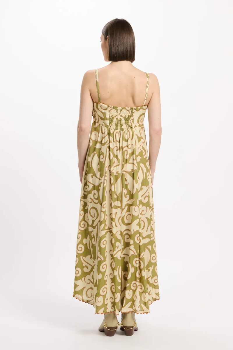 Vestido Becky – Vestido largo con tirantes finos, cordones y bolsillos, de modal estampado, 100 % modal – Miss June Paris - 4