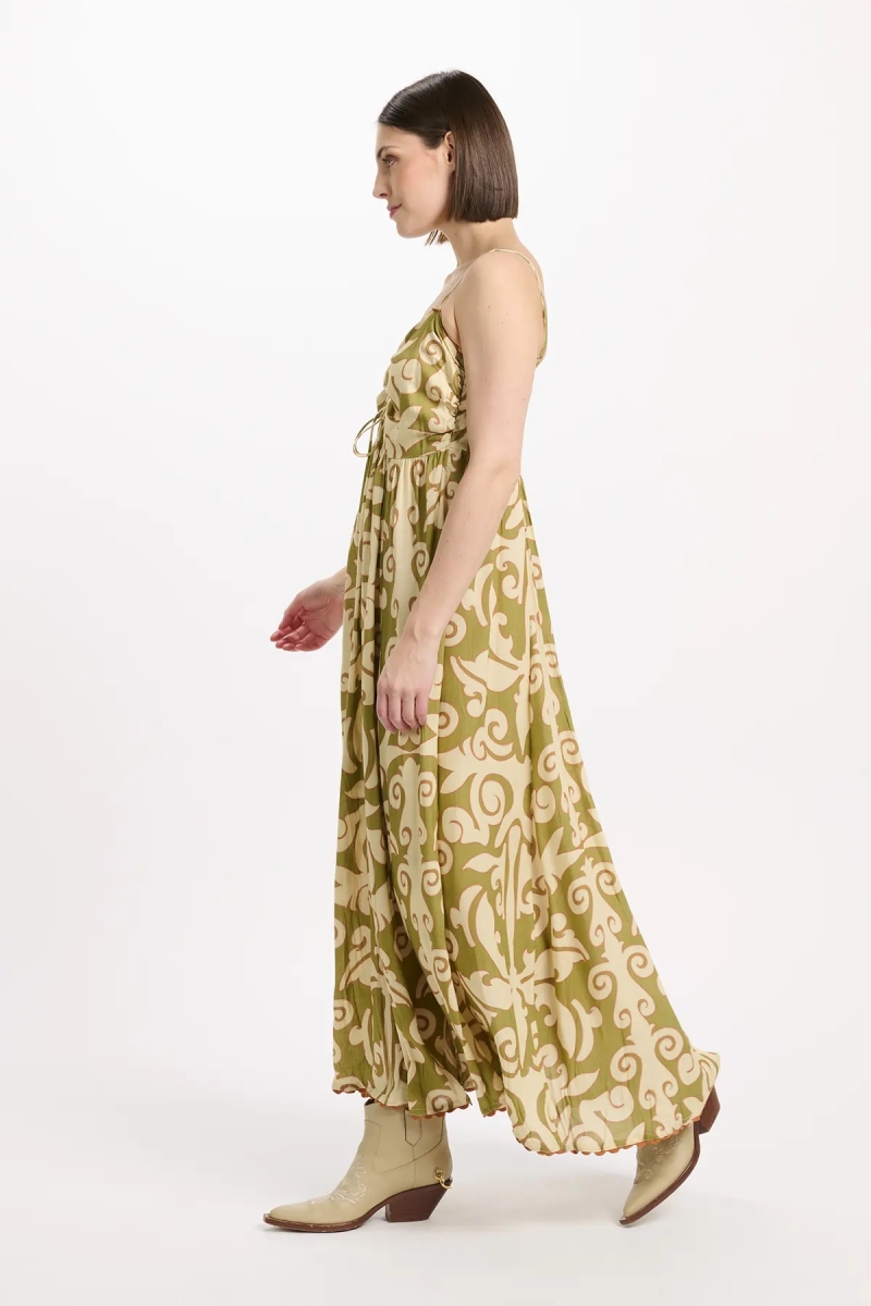Vestido Becky – Vestido largo con tirantes finos, cordones y bolsillos, de modal estampado, 100 % modal – Miss June Paris - 5