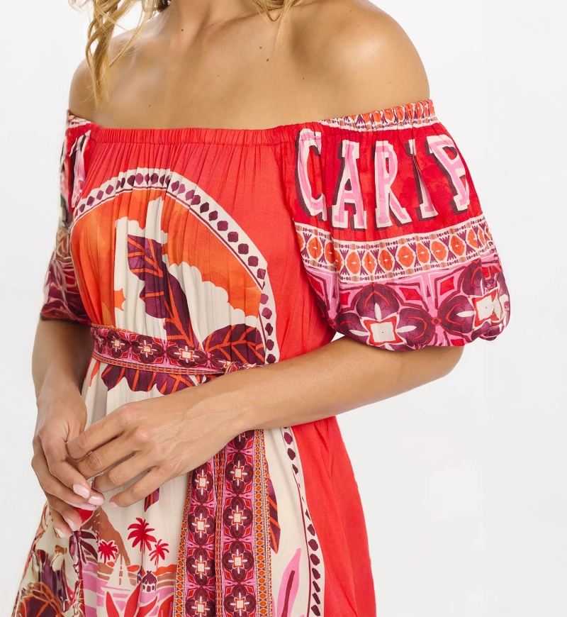 Robe Peony – Robe longue à manches courtes avec poches et ceinture assortie, en modal imprimé, 100 % modal – Miss June Paris - 3