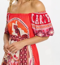 Miss June Paris — Vestido Largo Peony en Modal Rojo Bardot
