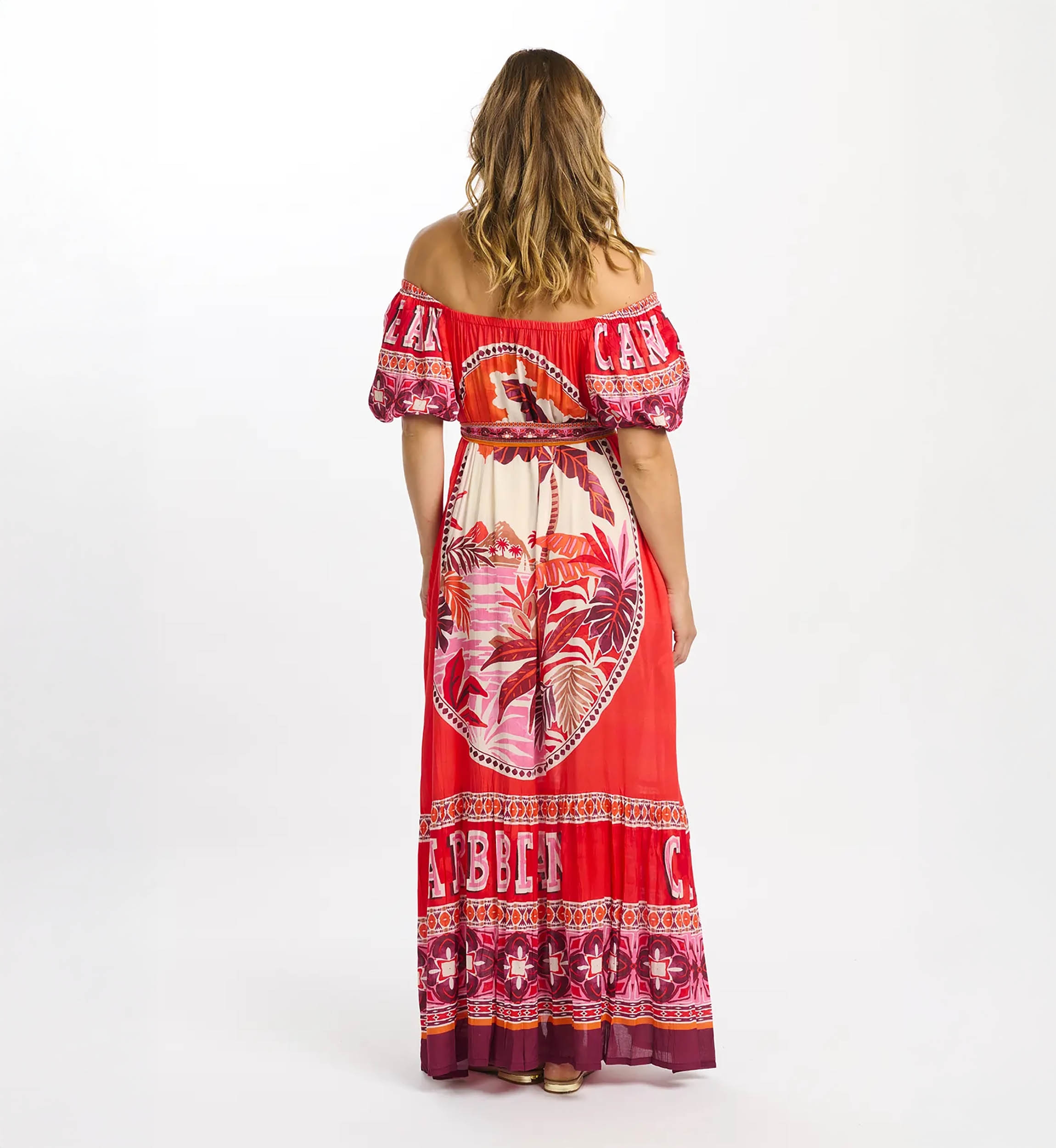 Miss June Paris — Abito Lungo Peony in Modal Rosso Bardot