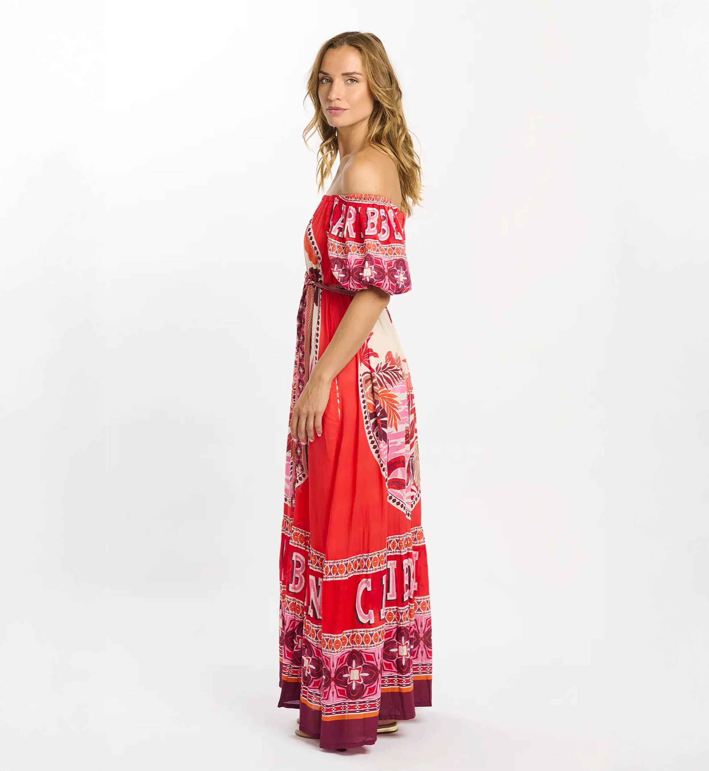 Miss June Paris — Abito Lungo Peony in Modal Rosso Bardot