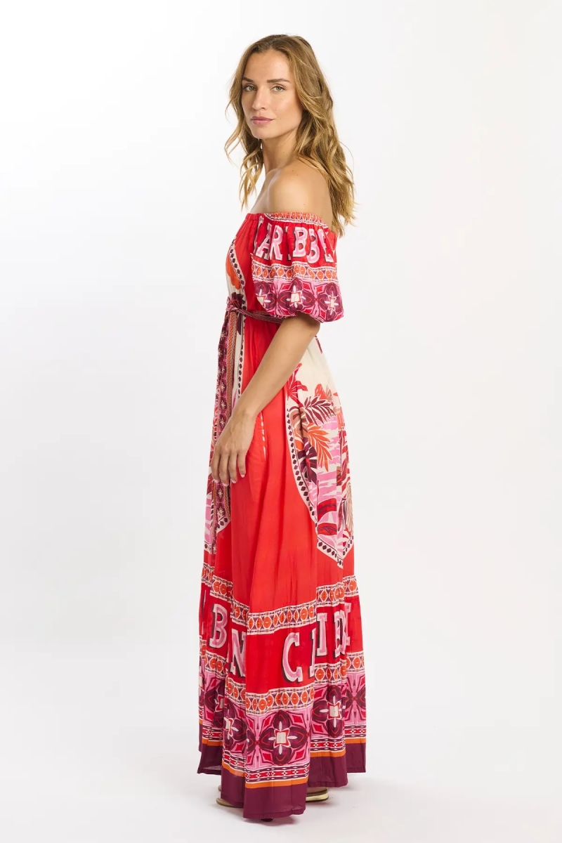 Robe Peony – Robe longue à manches courtes avec poches et ceinture assortie, en modal imprimé, 100 % modal – Miss June Paris - 5