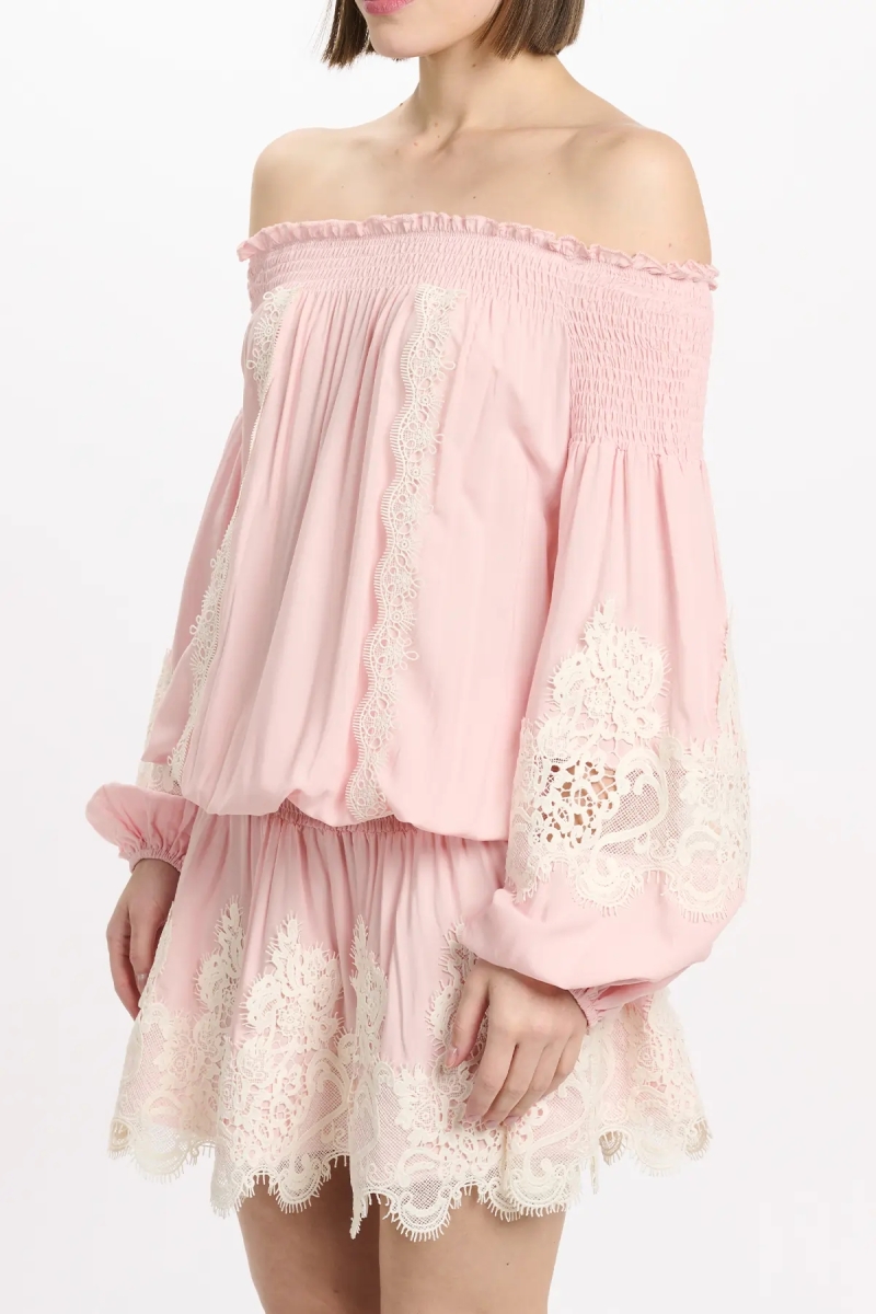 Vestido Laurel – Vestido curto com ombros descobertos e laços, 100 % modal – Miss June Paris - 8