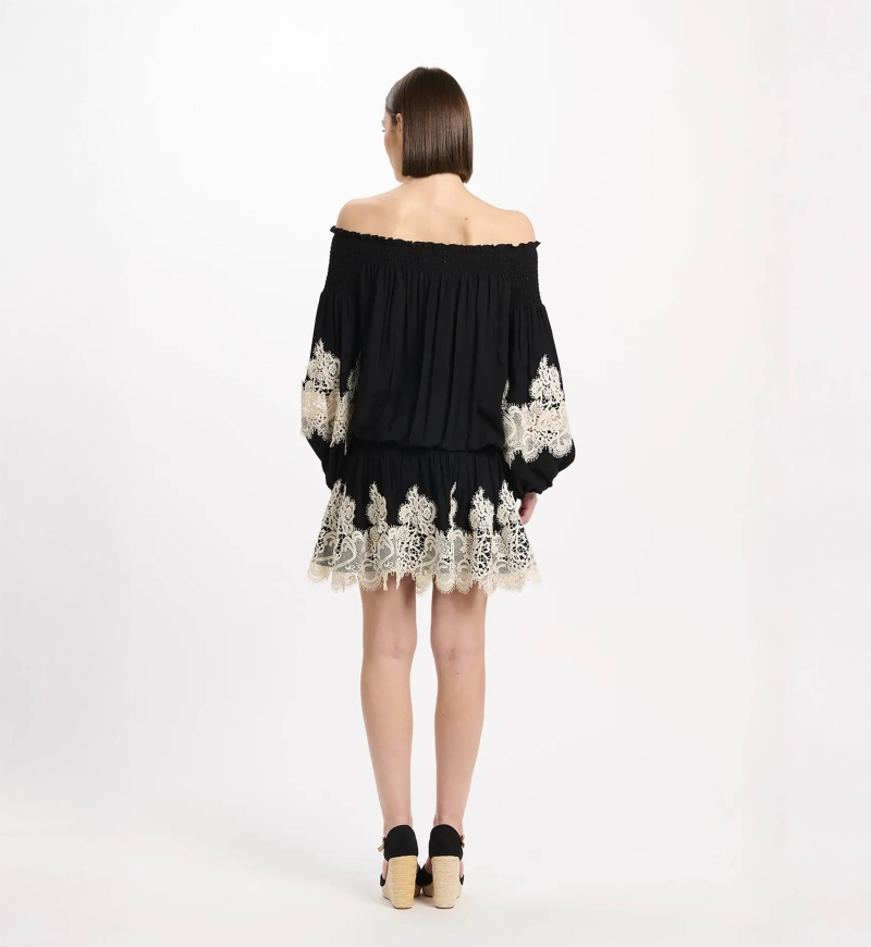 Dress Laurel Short Dress W/off The Shoulder with laces, 100% modal - Miss June Paris - 5