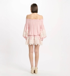 Vestido Laurel – Vestido curto com ombros descobertos e laços, 100 % modal – Miss June Paris - 9