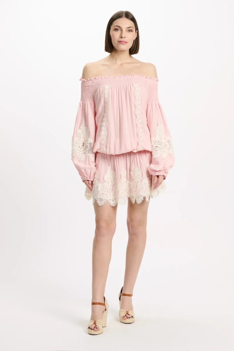 Vestido Laurel – Vestido corto con hombros descubiertos y cordones, 100 % modal – Miss June Paris - 7