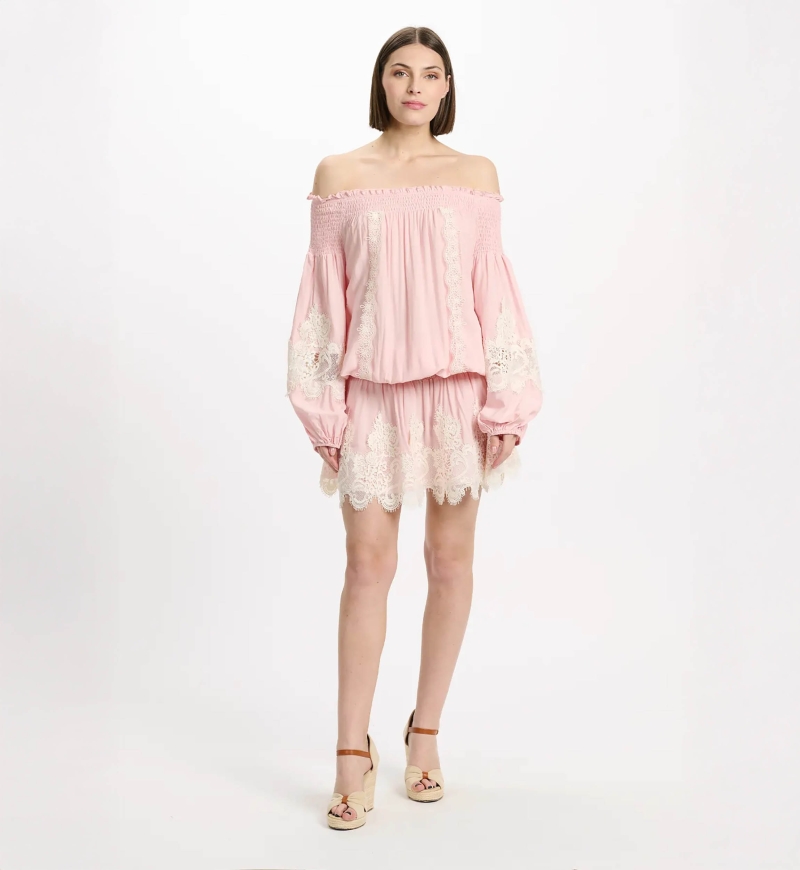 Vestido Laurel – Vestido curto com ombros descobertos e laços, 100 % modal – Miss June Paris - 7