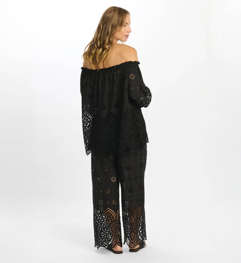 Top Opaline – Top off-shoulder a maniche lunghe, in cotone con ricami e lacci, 100 % cotone – Miss June Paris - 9