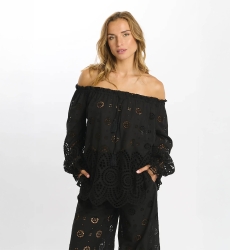 Top Opaline – Top off-shoulder a maniche lunghe, in cotone con ricami e lacci, 100 % cotone – Miss June Paris - 7