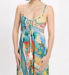 Vestido Britney – Vestido longo com alças finas, em modal estampado com laços, 100 % modal – Miss June Paris - 3