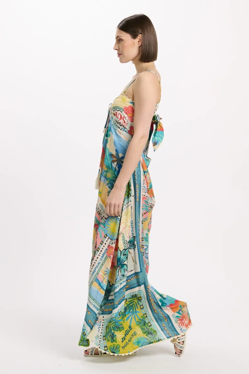 Vestido Britney – Vestido longo com alças finas, em modal estampado com laços, 100 % modal – Miss June Paris - 5