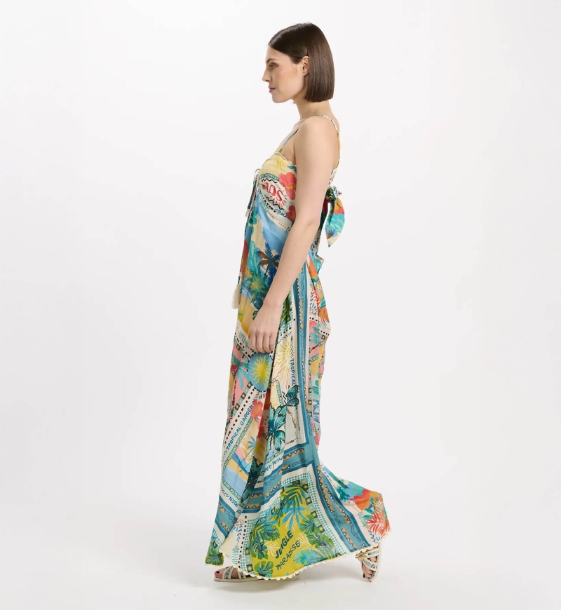 Vestido Britney – Vestido longo com alças finas, em modal estampado com laços, 100 % modal – Miss June Paris - 5