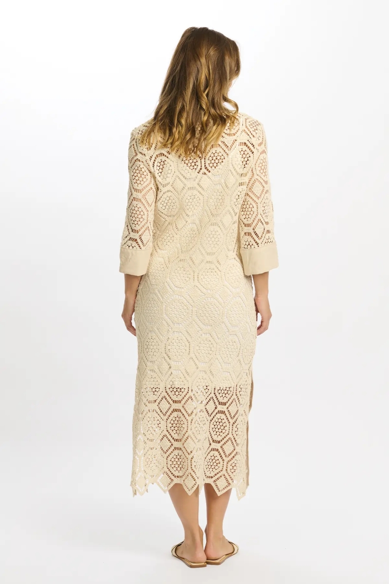 Abito Baley – Abito lungo a maniche lunghe con fodera, in crochet di cotone con ricami, 100 % cotone – Miss June Paris - 4