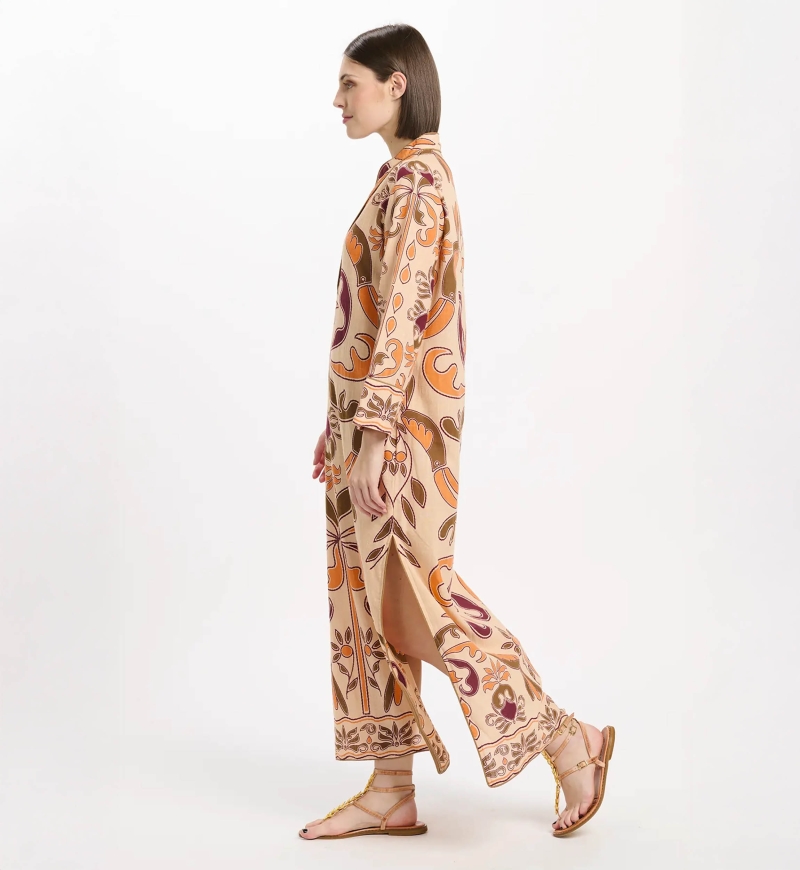 Dress Cruise Long Sleeves Long, 100% cotton slub printed - Miss June Paris - 5