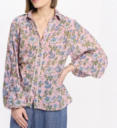 Shirt Azalee Long Sleeves, 100% cotton printed with laces - Miss June Paris - 3