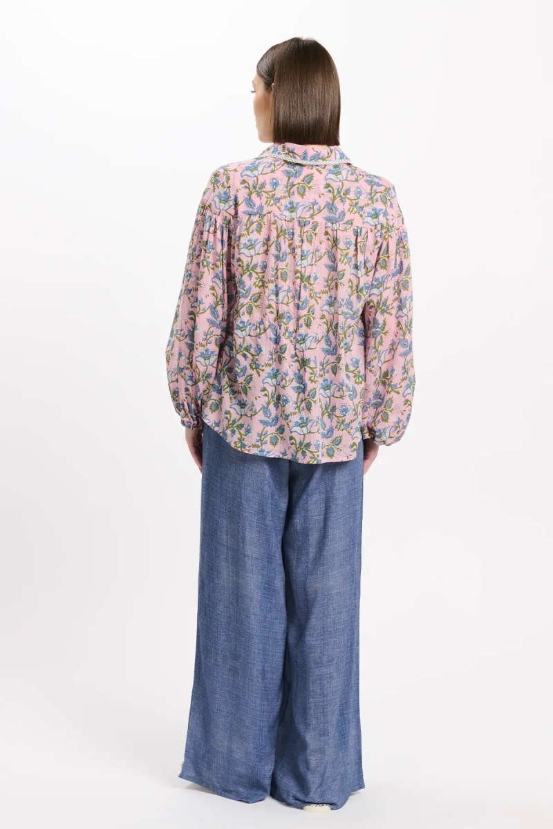Shirt Azalee Long Sleeves, 100% cotton printed with laces - Miss June Paris - 4