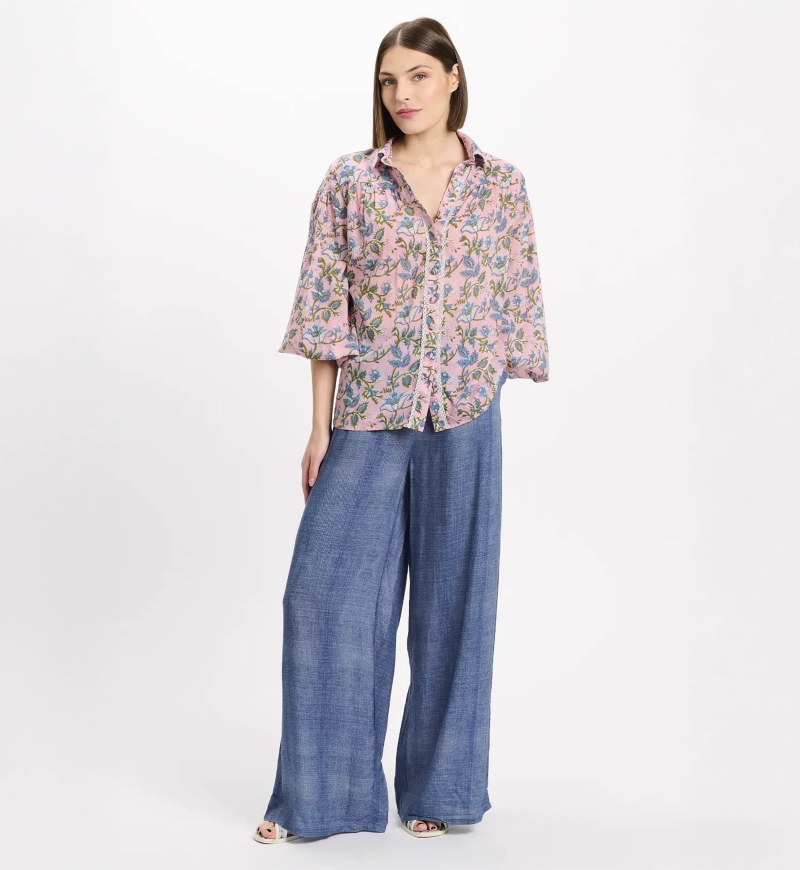 Bluse Azalee – Langärmlige Bluse, aus bedruckter Baumwolle mit Schnürung, 100 % Baumwolle – Miss June Paris - 2