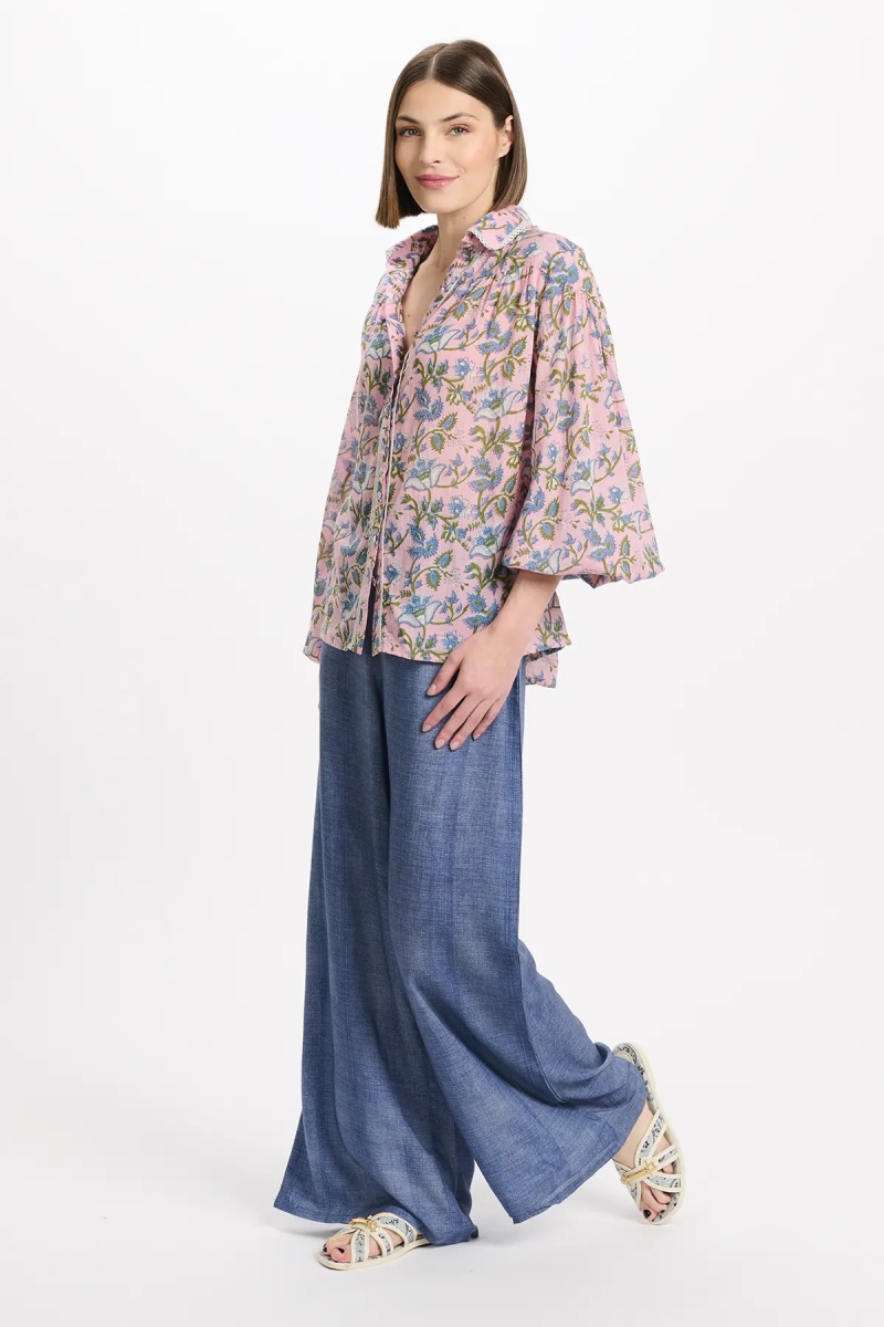 Shirt Azalee Long Sleeves, 100% cotton printed with laces - Miss June Paris - 5