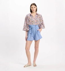 Calções Luciana – Calções com bolsos e cinto, 100 % algodão – Miss June Paris - 2