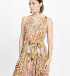 Brooke Kleid – Langes rosa Kleid aus Viskose-Lurex mit passendem Gürtel und Futter, 100 % Viskose – Miss June Paris