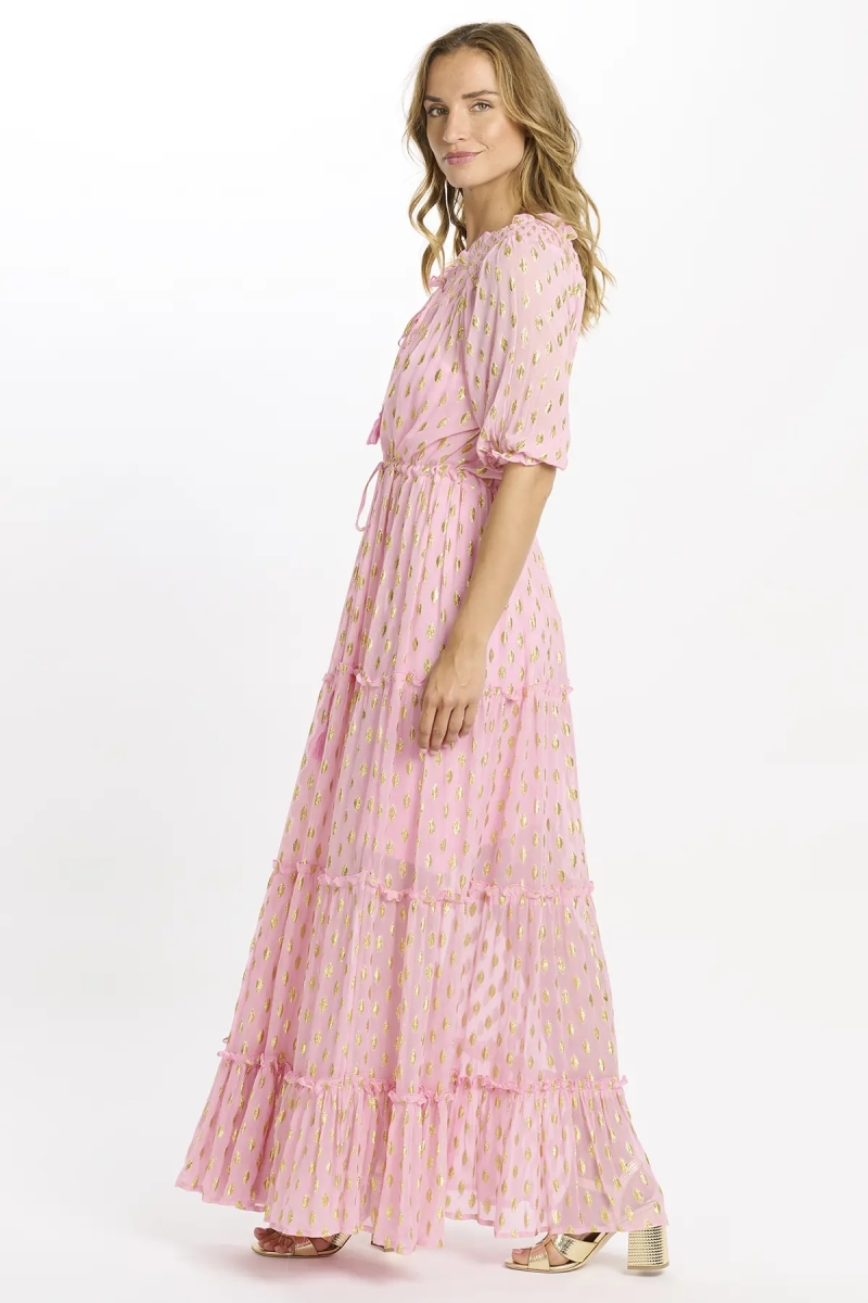 Kleid Betina – Langes Kleid mit 3/4-Ärmeln und Innenfutter, aus Rayon mit Lurex, 100 % Viskose – Miss June Paris - 6