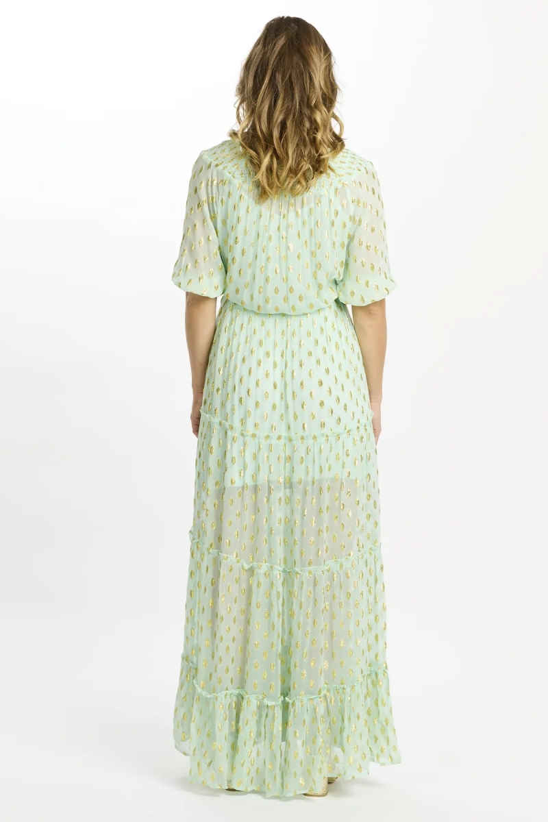 Vestido Betina – Vestido longo com mangas 3/4 e forro, em rayon com lurex, 100 % rayon – Miss June Paris - 9