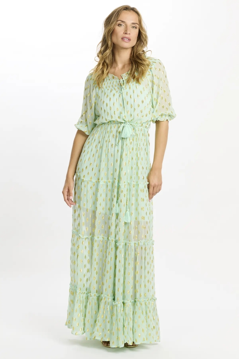 Vestido Betina – Vestido longo com mangas 3/4 e forro, em rayon com lurex, 100 % rayon – Miss June Paris - 4