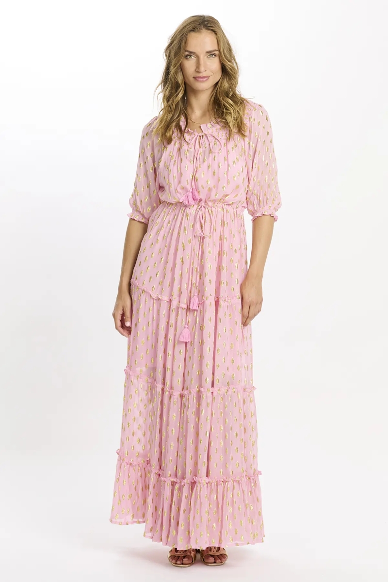 Robe Betina – Robe longue à manches 3/4 avec doublure, en rayonne avec lurex, 100 % rayonne – Miss June Paris - 5