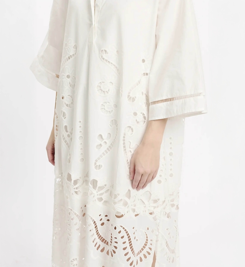 Vestido Adria – Vestido longo com mangas compridas e forro, em algodão com bordados e laços, 100 % algodão – Miss June Paris - 9