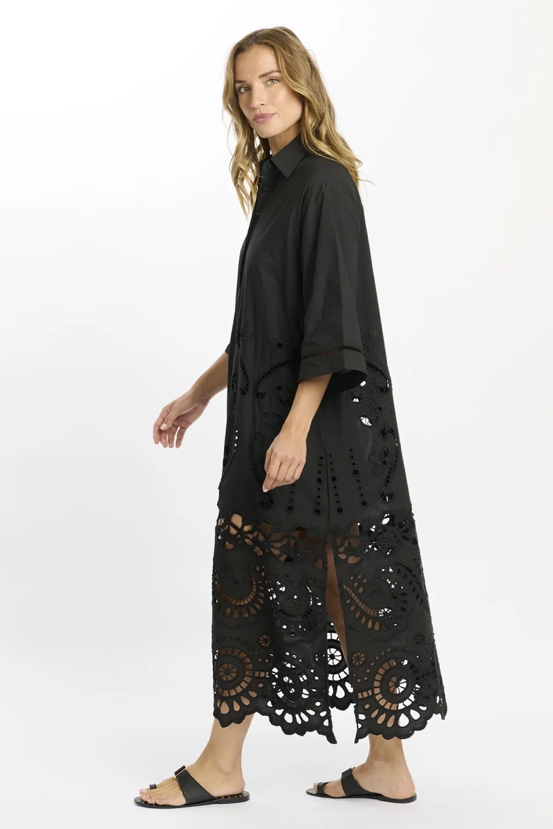 Vestido Adria – Vestido longo com mangas compridas e forro, em algodão com bordados e laços, 100 % algodão – Miss June Paris - 7