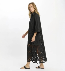 Dress Adria Long Sleeves Long with inner, 100% cotton with laces embroidery - Miss June Paris - 7