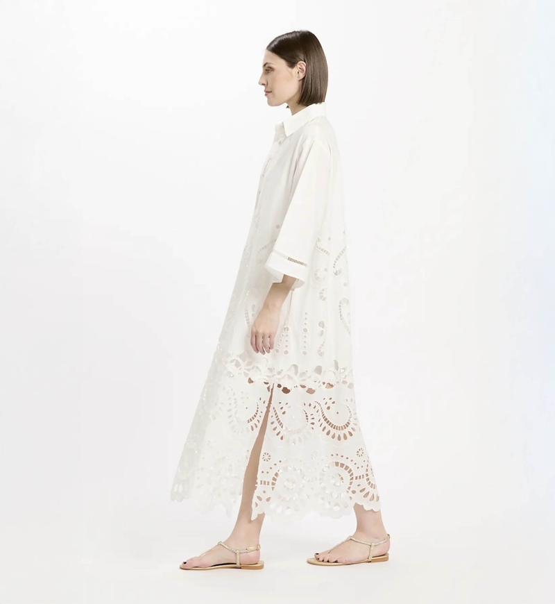 Abito Adria – Abito lungo a maniche lunghe con fodera, in cotone con ricami e lacci, 100 % cotone – Miss June Paris - 8