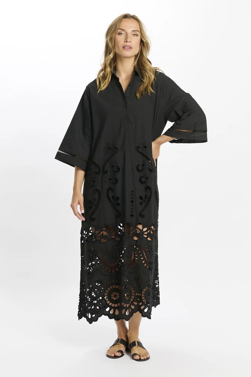 Vestido Adria – Vestido longo com mangas compridas e forro, em algodão com bordados e laços, 100 % algodão – Miss June Paris - 4