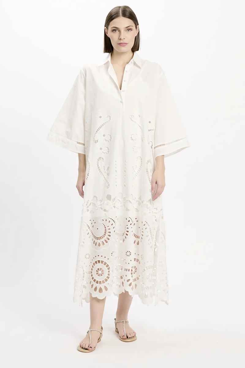 Robe Adria – Robe longue à manches longues avec doublure, en coton avec broderies et lacets, 100 % coton – Miss June Paris - 5