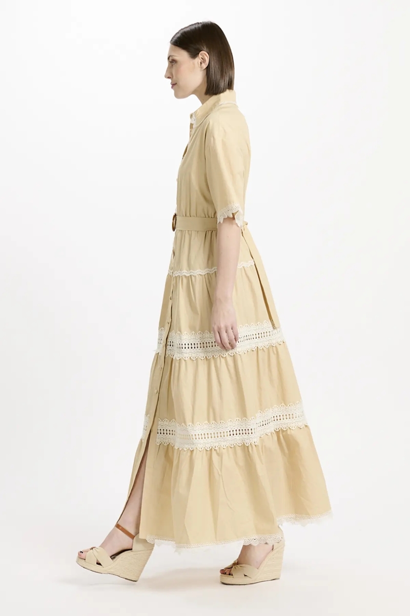 Robe Betty – Robe longue à manches courtes avec ceinture, en coton avec broderies et lacets, 100 % coton – Miss June Paris - 6
