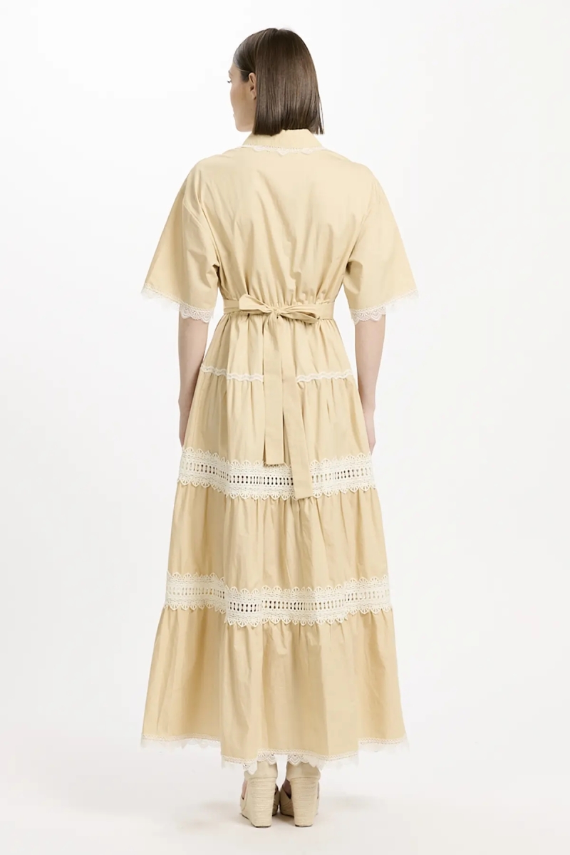 Vestido Betty – Vestido longo com mangas curtas e cinto, em algodão com bordados e laços, 100 % algodão – Miss June Paris - 10