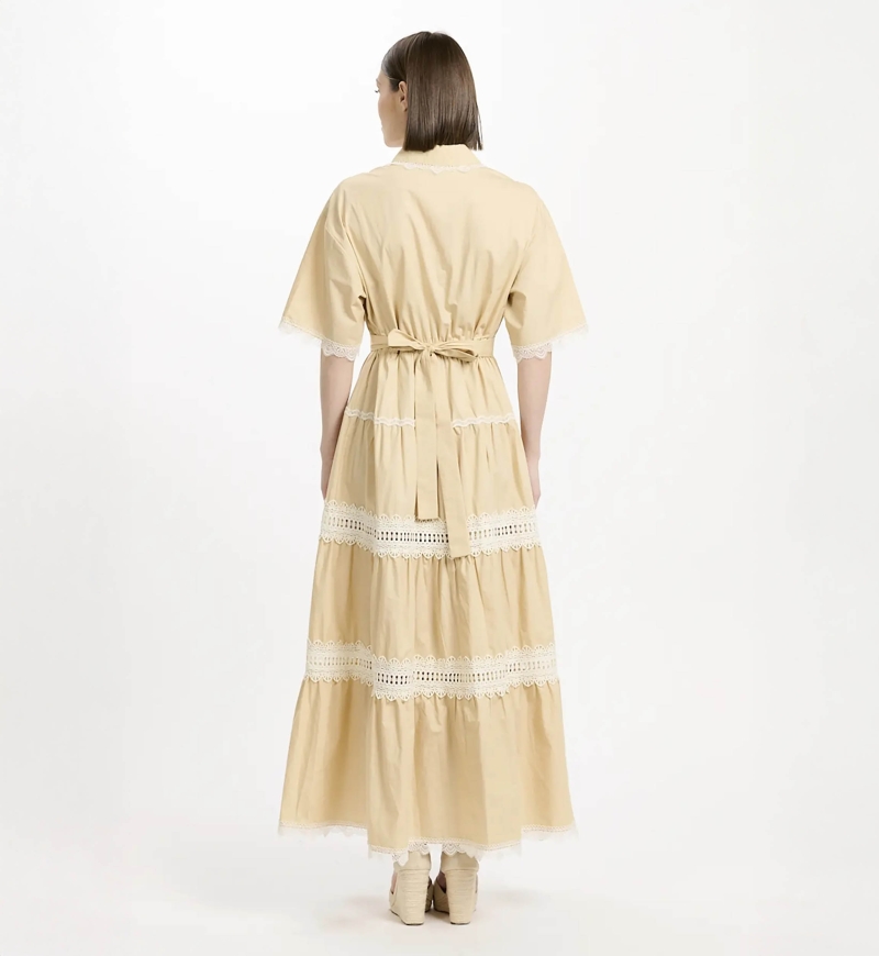 Vestido Betty – Vestido longo com mangas curtas e cinto, em algodão com bordados e laços, 100 % algodão – Miss June Paris - 10