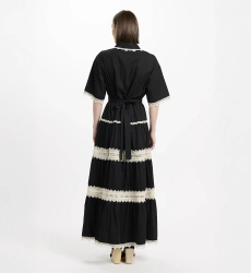 Vestido Betty – Vestido longo com mangas curtas e cinto, em algodão com bordados e laços, 100 % algodão – Miss June Paris - 11