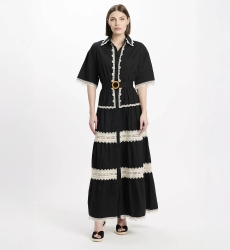 Vestido Betty – Vestido longo com mangas curtas e cinto, em algodão com bordados e laços, 100 % algodão – Miss June Paris - 5