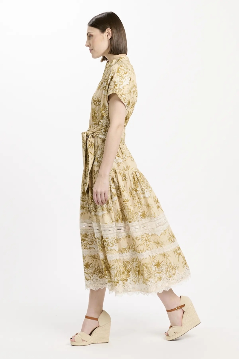 Vestido Brita – Vestido midi com mangas curtas e cinto a condizer, em algodão com laços, 100 % algodão – Miss June Paris - 3